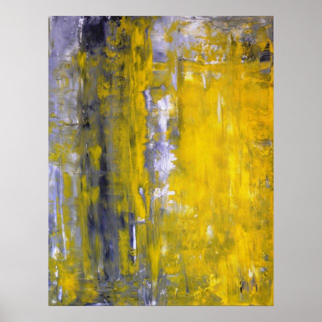 'Curious' Grey and Yellow Abstract Art Poster (Front)