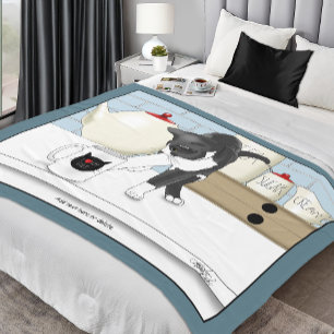 Curious Grey White Cat Funny Tea Mug Kitchen Fleece Blanket
