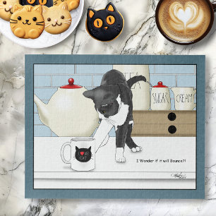 Curious Grey White Cat Funny Tea Mug Kitchen Jigsaw Puzzle