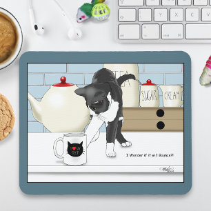 Curious Grey White Cat Funny Tea Mug Kitchen Mouse Mat