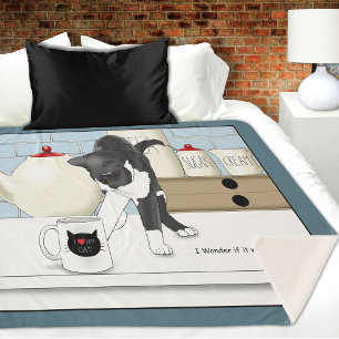Curious Grey White Cat Funny Tea Mug Kitchen Sherpa Blanket