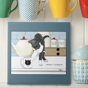Curious Grey White Cat Funny Tea Mug Kitchen Tile