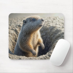 Curious Groundhog In a Hole Mouse Mat