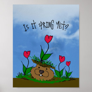 Curious groundhog looking for spring poster
