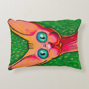Curious Hairless Cat, Oil Pastel on Green Pattern Decorative Cushion