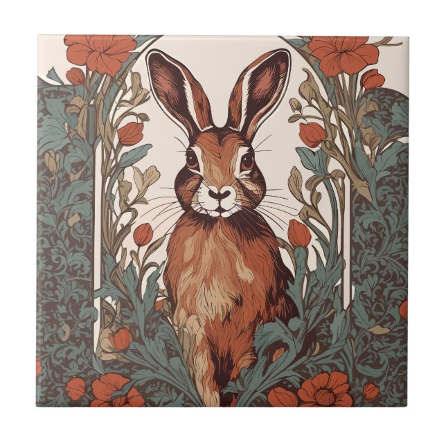Curious Hare William Morris Inspired Floral Tile (Front)