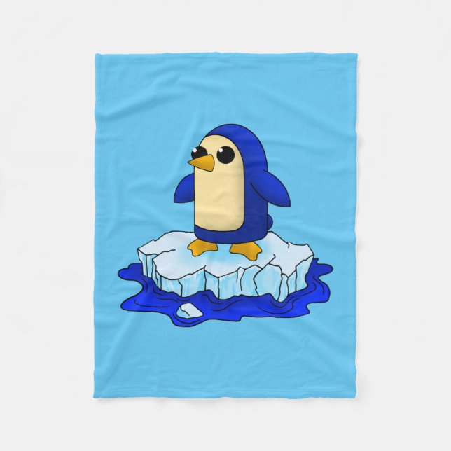 Curious Kawaii Cute Baby Penguin Fleece Blanket (Front)