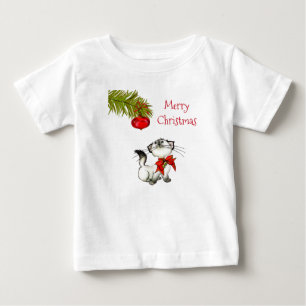 Curious Kitty Cat In A Red Christmas Bow Baby T-Shirt