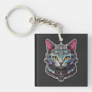 Curious Kitty in a Cyber Helmet Key Ring
