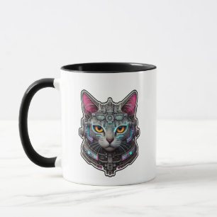 Curious Kitty in a Cyber Helmet Mug