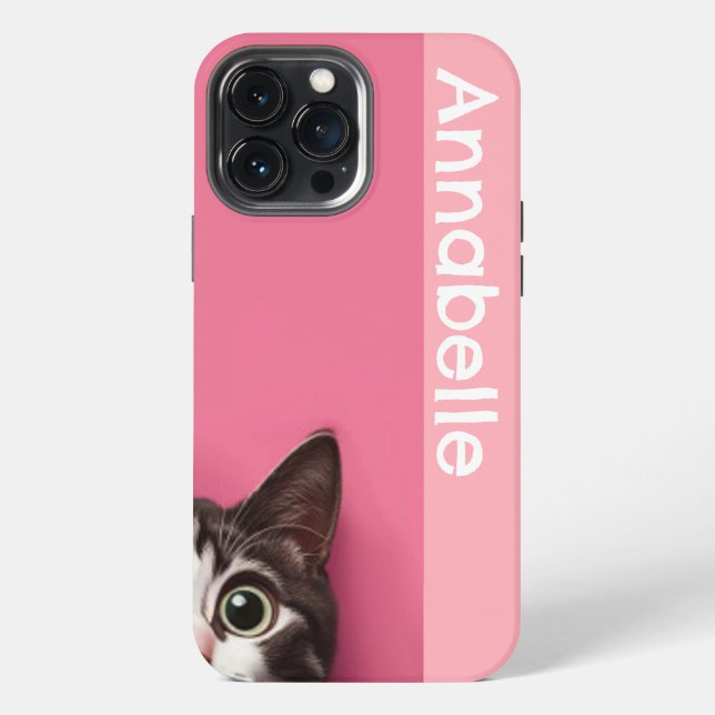 Curious Kitty Pink Personalise iPhone Case (Back)