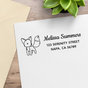 Curious Little Fox Address Rubber Stamp
