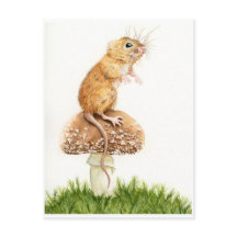 Curious little mouse on mushroom postcard