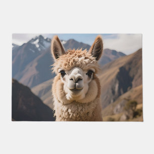 Curious Llama Mountain Portrait Doormat