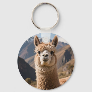 Curious Llama Mountain Portrait Key Ring