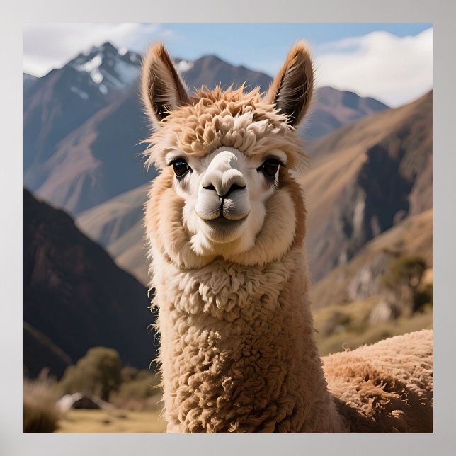 Curious Llama Mountain Portrait Poster (Front)