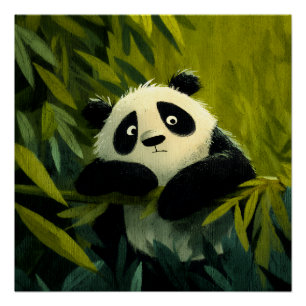 Curious Panda Bamboo Peek Poster