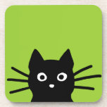 Curious Peeking Black Cat | Funny Cute Animal Art Coaster<br><div class="desc">Curious peeking black cat is watching you. Funny set of beverage coasters. The cat is going to knock your glass off the table onto the floor eventually, but first protect your surface with a non-skid cork backed coaster. This funny black cat set of beverage coasters makes a cool gift for...</div>