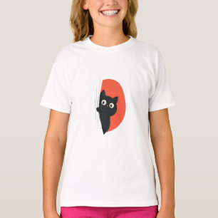 Curious Peeking Black Cat Kids T-Shirt