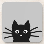 Curious Peeking Black Kitty Cat | Funny Animal Art Coaster<br><div class="desc">Curious peeking black cat is watching you. Funny set of beverage coasters. The cat is going to knock your glass off the table onto the floor eventually, but first protect your surface with a non-skid cork backed coaster. This funny black cat set of beverage coasters makes a cool gift for...</div>