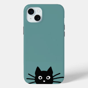 Curious Peeking Black Kitty Cat   Funny Cat Face iPhone 15 Mini Case