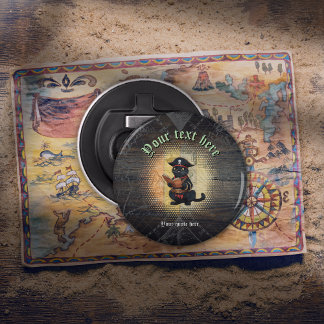 Curious pirate cat deciphers ancient mysteries bottle opener