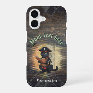 Curious pirate cat deciphers ancient mysteries iPhone 16 case