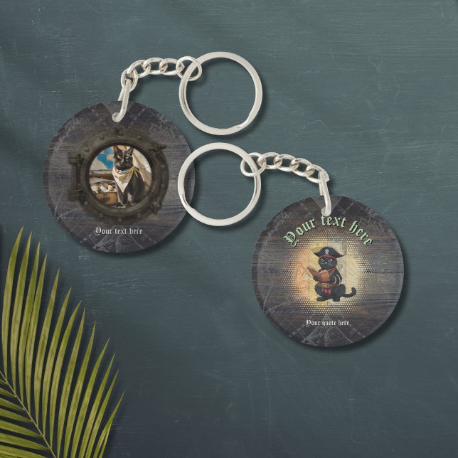 Curious pirate cat deciphers ancient mysteries key ring (Curious pirate cat deciphers ancient mysteries keychain)
