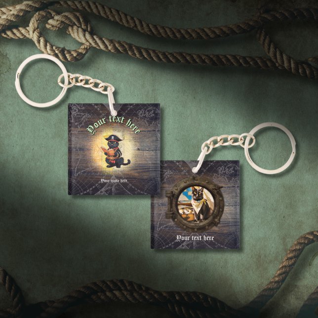 Curious pirate cat deciphers ancient mysteries key ring (Curious pirate cat deciphers ancient mysteries keychain)