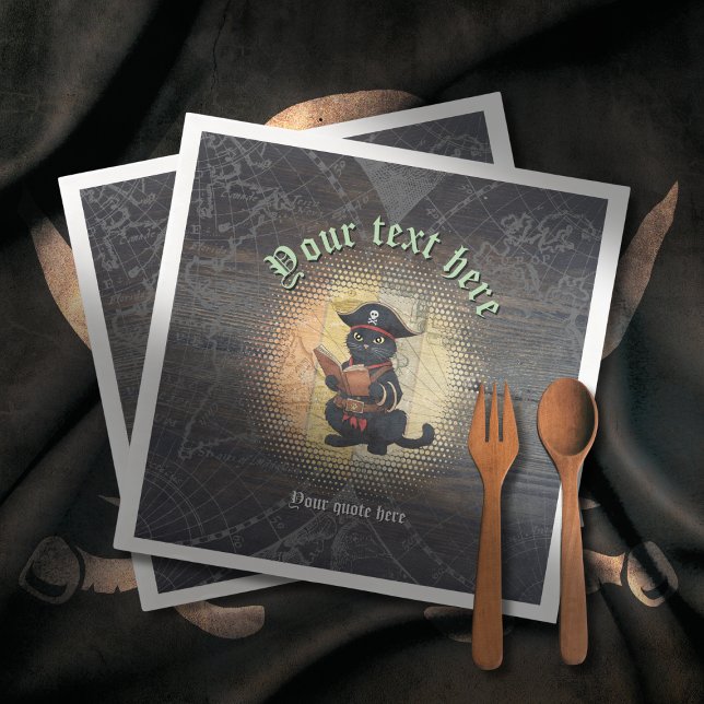 Curious pirate cat deciphers ancient mysteries napkin (Curious pirate cat deciphers ancient mysteries napkin)