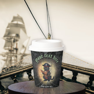 Curious pirate cat deciphers ancient mysteries paper cups