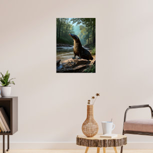 Curious Platypus by the Riverbank Poster