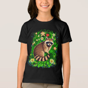 Curious Racoon in a Colourful Flower Garden Tri-Blend Shirt