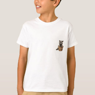 Curious Racoon in a Wooden Bucket Kids T-Shirt