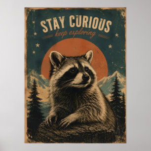 Curious Racoon Vintage Poster