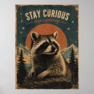 Curious Racoon Vintage Poster