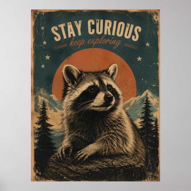Curious Racoon Vintage  Poster (Front)