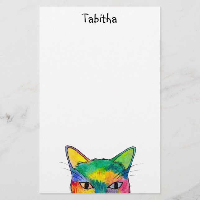 Curious Rainbow Cat Stationery (Front)