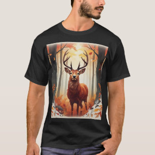 Curious Red Deer in a Serene Forest T-Shirt Design