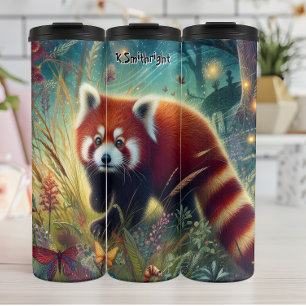 Curious Red Panda in a Magical Meadow Thermal Tumbler