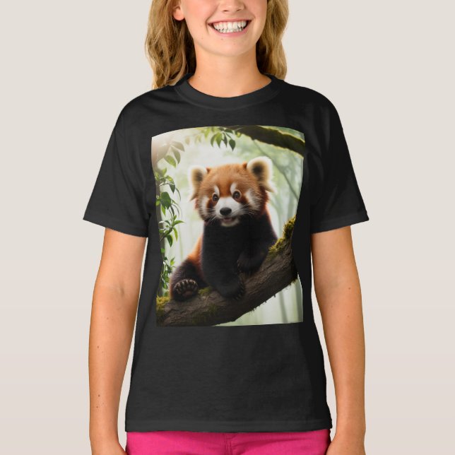 Curious Red Panda on a Tree Branch T-Shirt (Front)