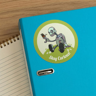 Curious Robot Sees His First Butterfly Cartoon Classic Round Sticker