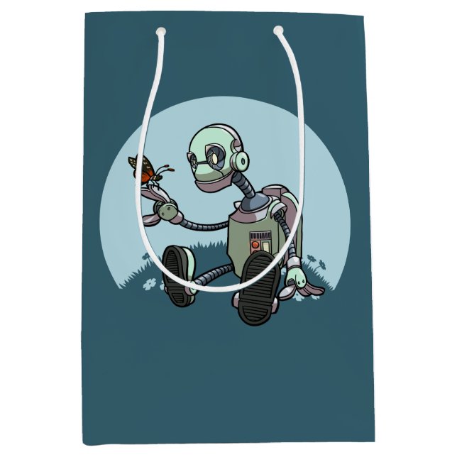 Curious Robot Sees His First Butterfly Cartoon Medium Gift Bag (Front)
