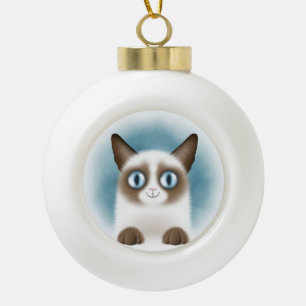 Curious Siamese Kitten Ceramic Ball Christmas Ornament