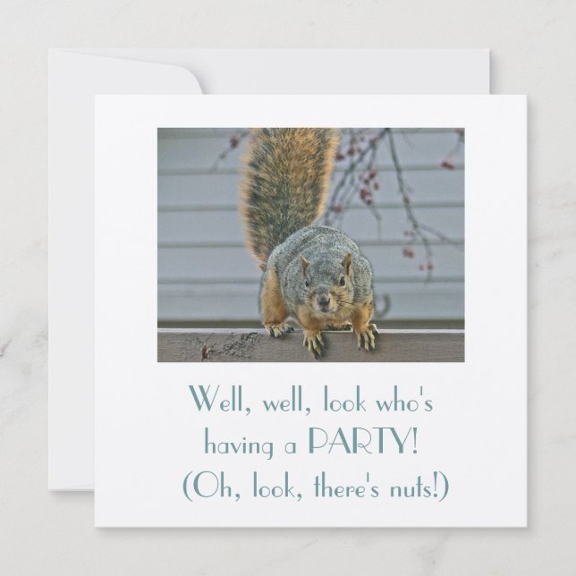 CURIOUS SQUIRREL ON FENCE LOOKING INTO HOUSE INVITATION (Front)