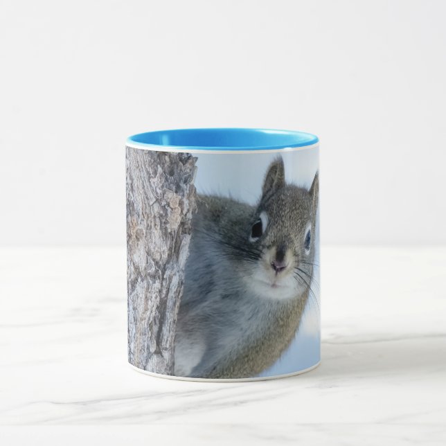 Curious Squirrel, Peeking From a Tree Mug (Center)