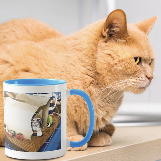 Curious Tabby Cat Grocery Bag Blue Cute      Mug (Creator Uploaded)