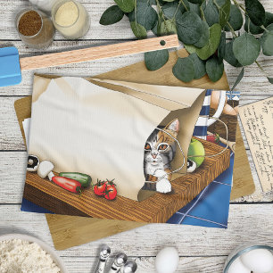 Curious Tabby Cat Grocery Bag Blue Cute      Tea Towel