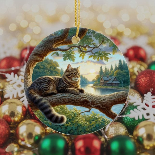 Curious Tabby Cat Keepsake Ceramic Tree Decoration (Creator Uploaded)