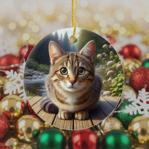Curious Tabby Cat Keepsake Ceramic Tree Decoration